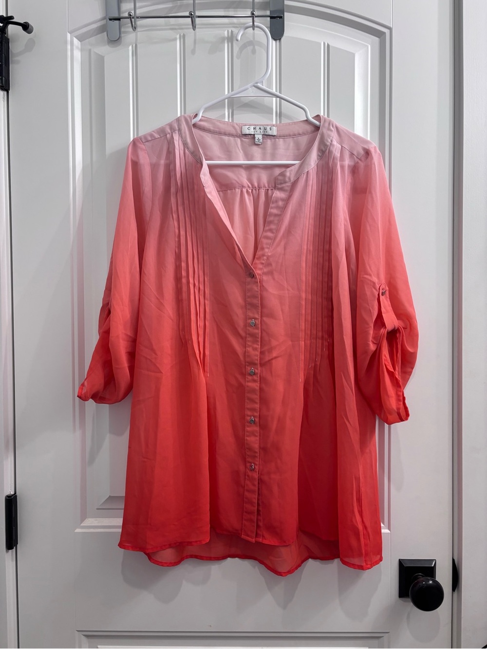 Chaus Coral to Light Pink Ombre Button-Down Shirt